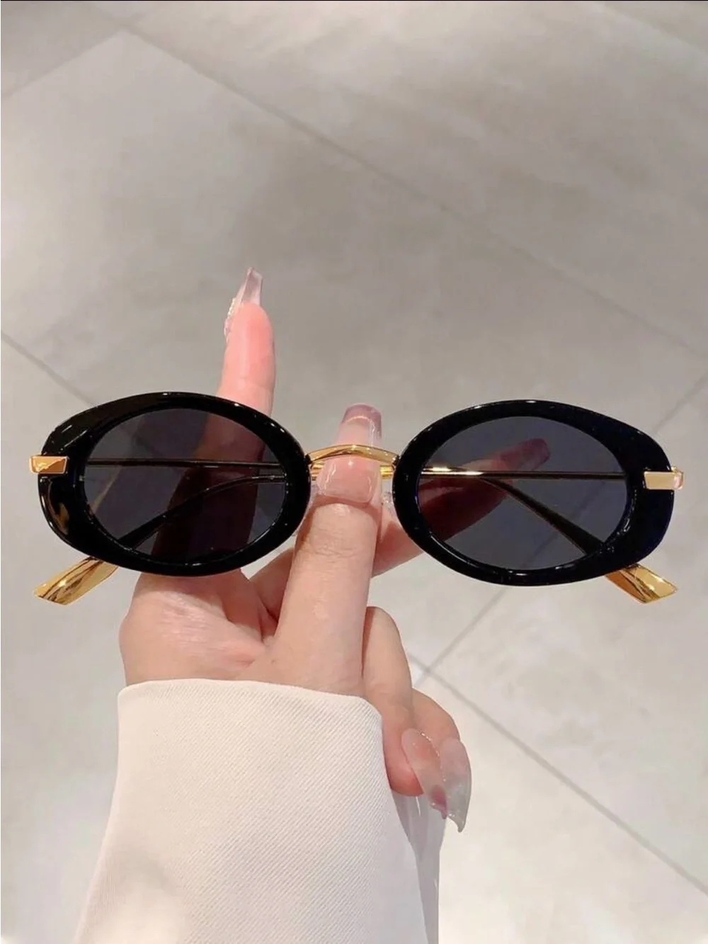 New Arrivals! Black Oval Women's Sunglasses with Gold Accents